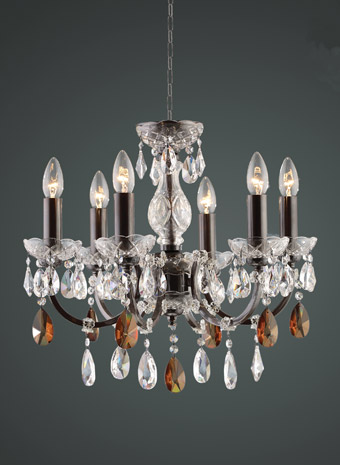 Kroonluchter met bruin frame en bruin kristal